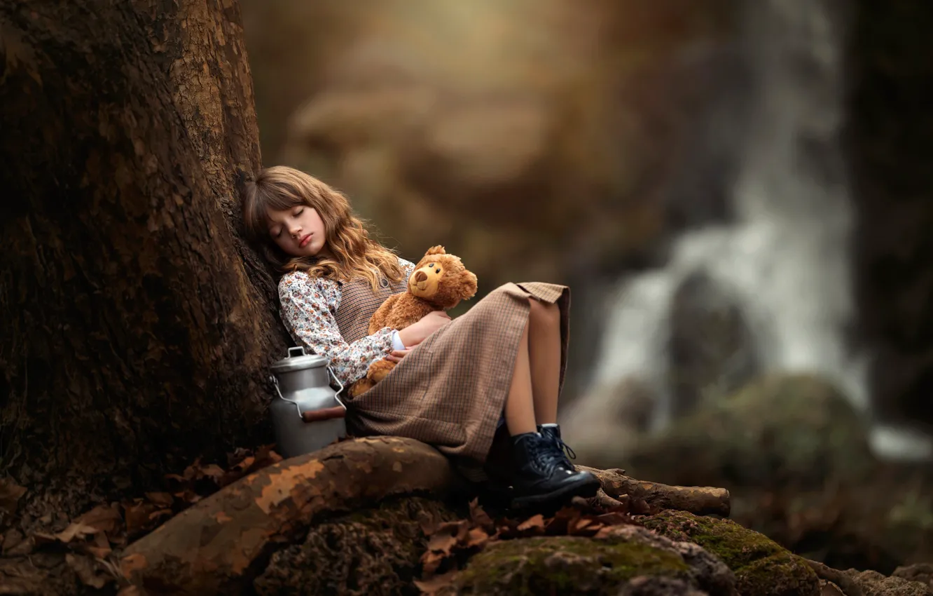 Photo wallpaper forest, toy, girl, Carmen Gabaldon