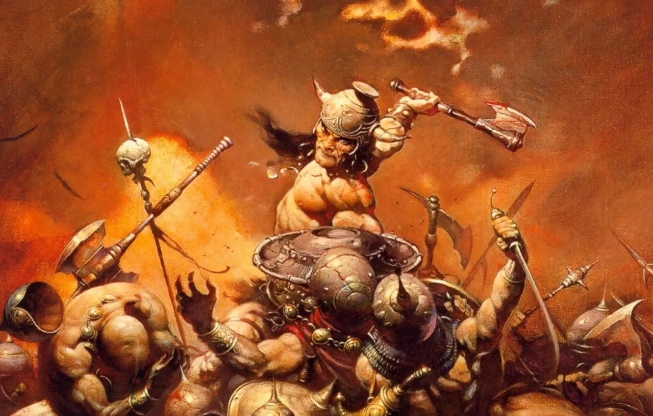 Photo wallpaper Battle, Battle, Conan, Conan the barbarian, Conan, Frank Frazetta, Frank Frazetta, Conan the Barbarian