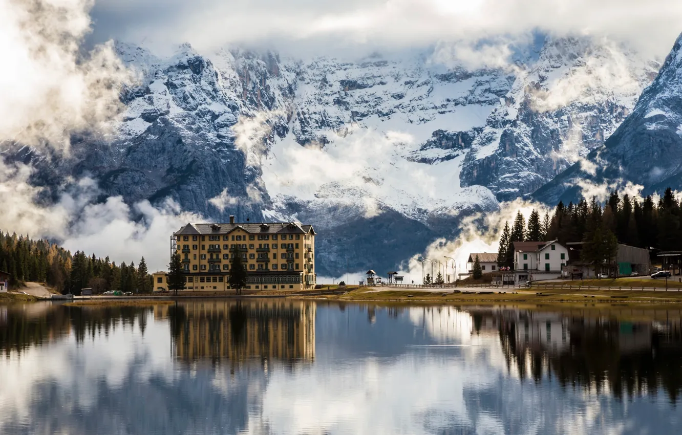 Photo wallpaper mountains, Italy, Misurina Lake, Dolomiti