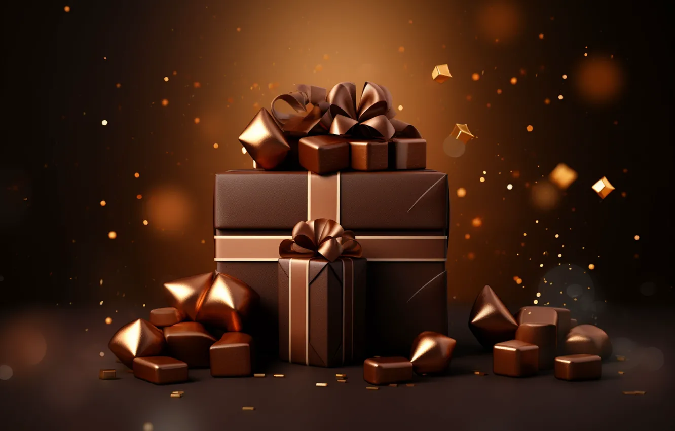 Photo wallpaper balls, the dark background, gift, new year, chocolate, Christmas, gold, gold plated