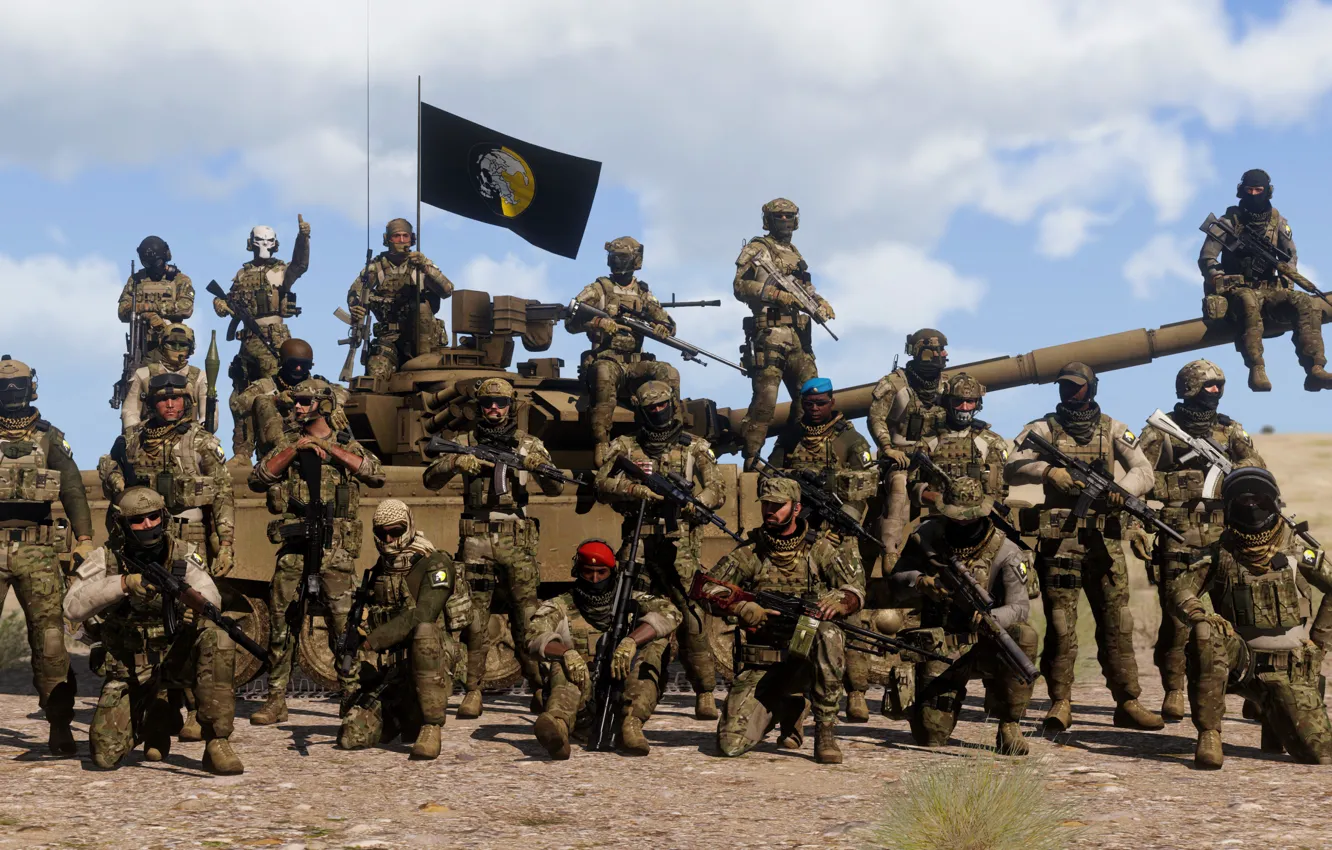 Photo wallpaper desert, tank, squad, T-90, tank, ARMA, squad, MSF