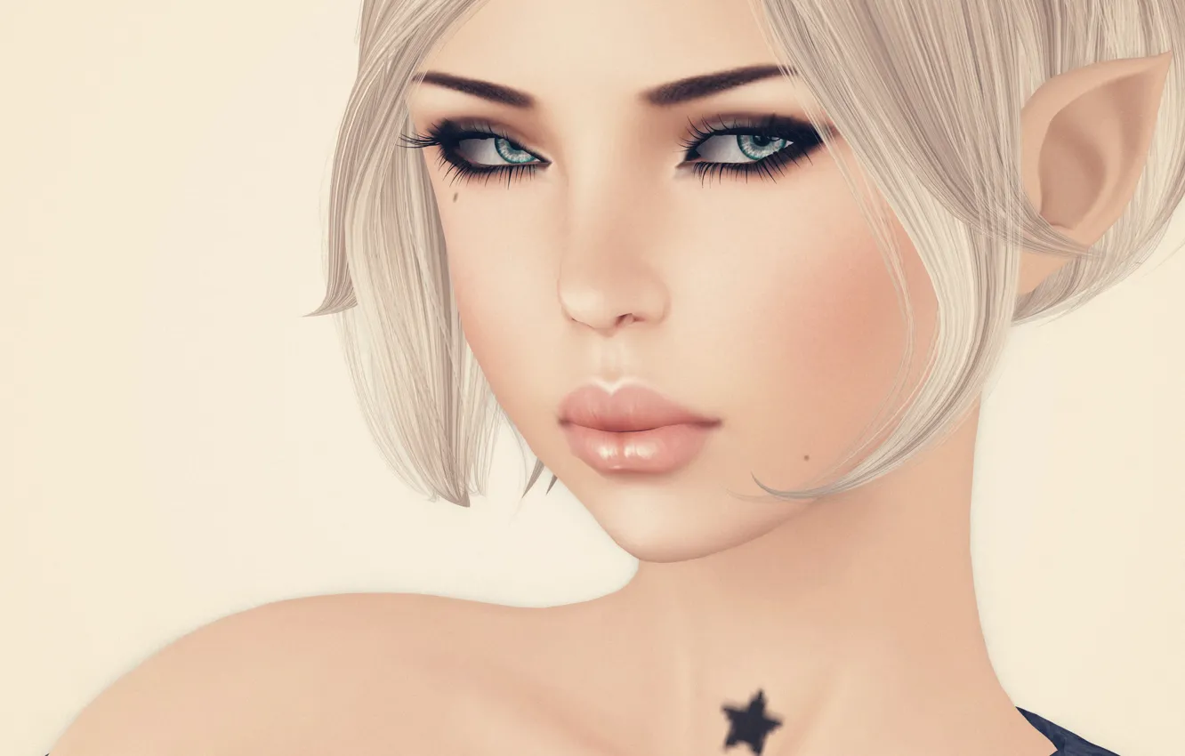 Photo wallpaper girl, face, blonde, stars, render