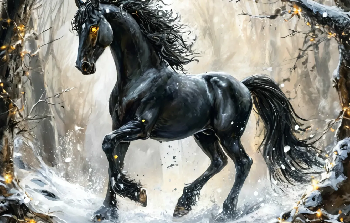 Photo wallpaper winter, animal, horse