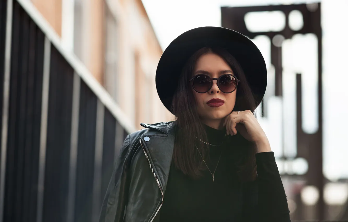 Photo wallpaper hat, brunette, Anya, glasses, Sergey Zemnukhov