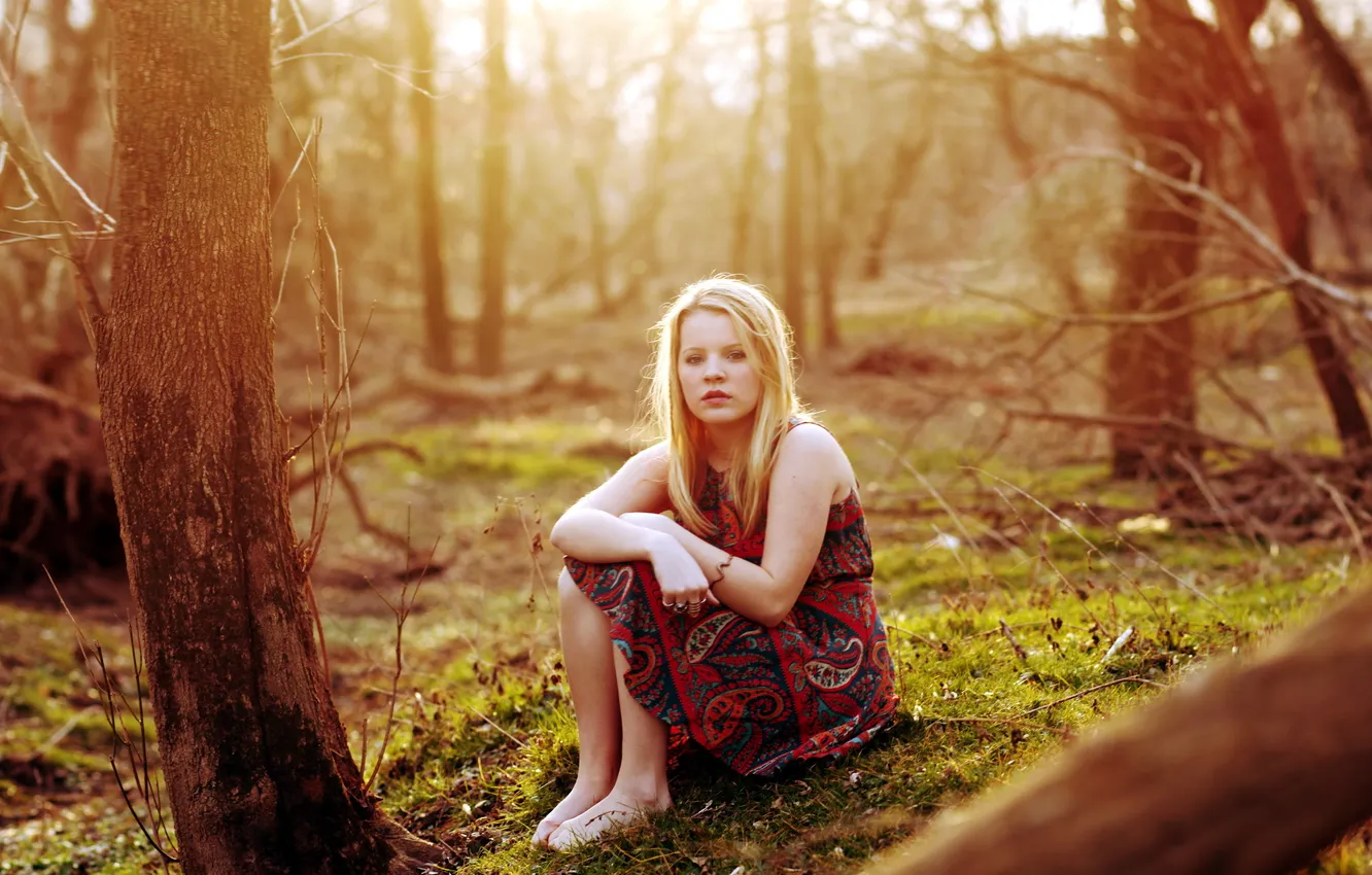 Photo wallpaper forest, girl, mood