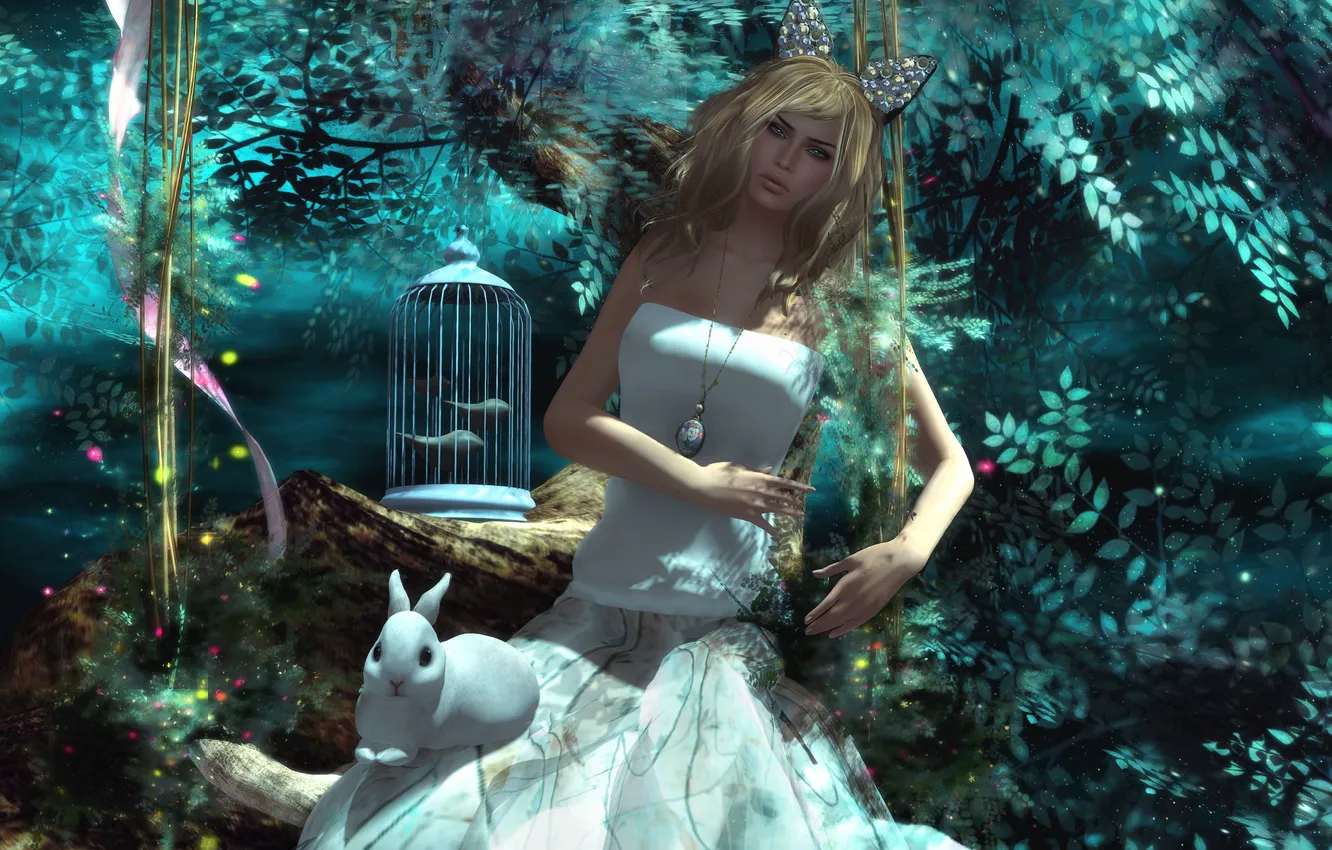 Photo wallpaper girl, cell, rabbit