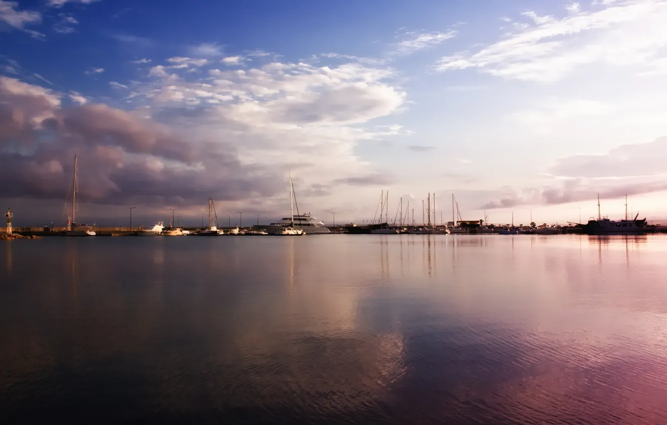 Photo wallpaper sea, the sky, water, clouds, landscape, reflection, photo, boat