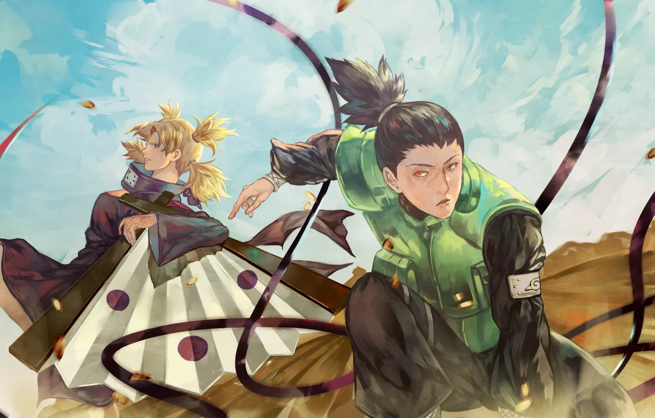 Photo wallpaper girl, guy, ninja, Naruto, anime, art, fan art, Shikamaru Nara