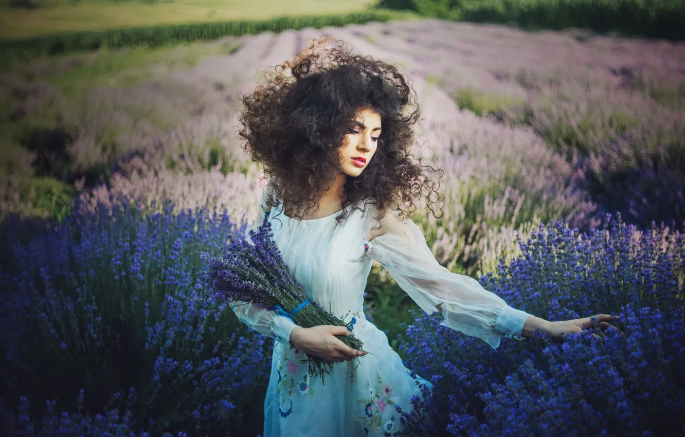 Photo wallpaper white, summer, look, girl, flowers, nature, face, pose