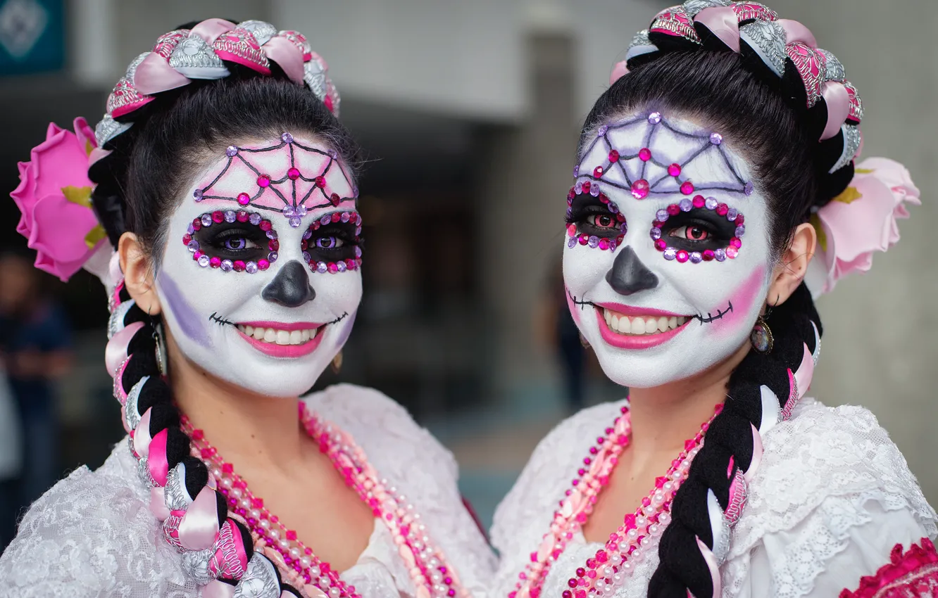 Photo wallpaper look, face, girls, paint, day of the dead, day of the dead