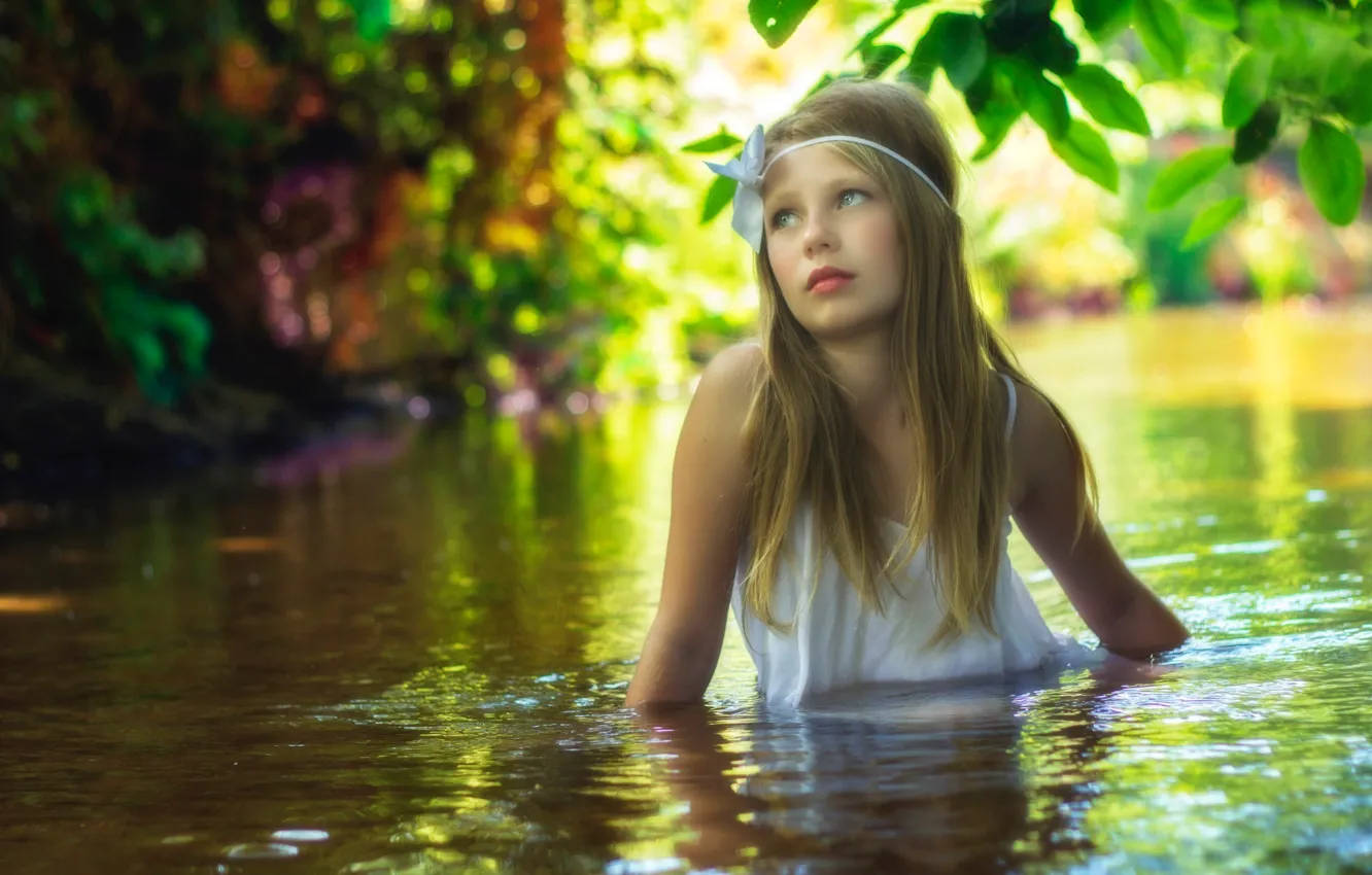 Photo wallpaper water, stream, for, girl