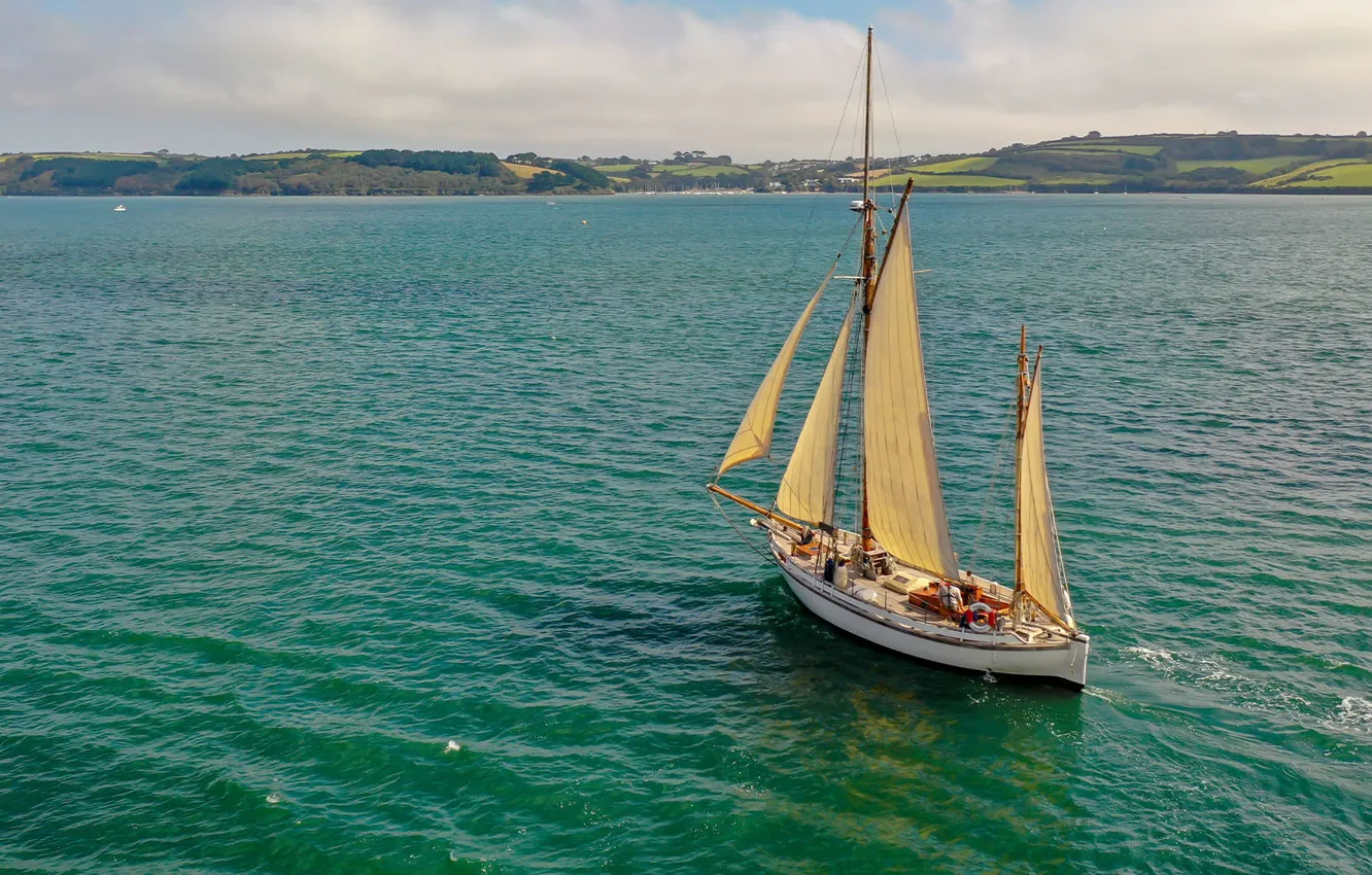 Photo wallpaper the way, the ocean, the wind, coast, ship, sailboat, yacht, sail