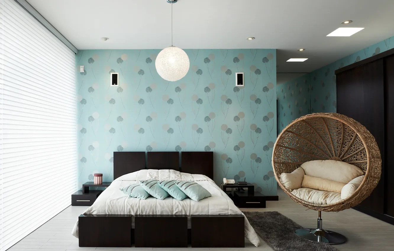 Photo wallpaper bed, bedroom, wicker chair