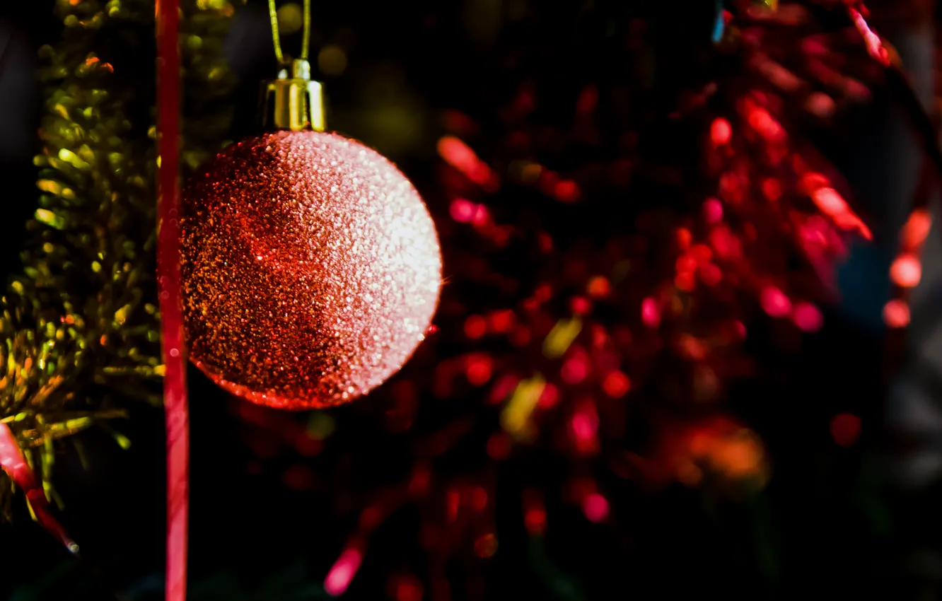 Photo wallpaper toy, Shine, tree, ball, New year, decoration, holidays, toy