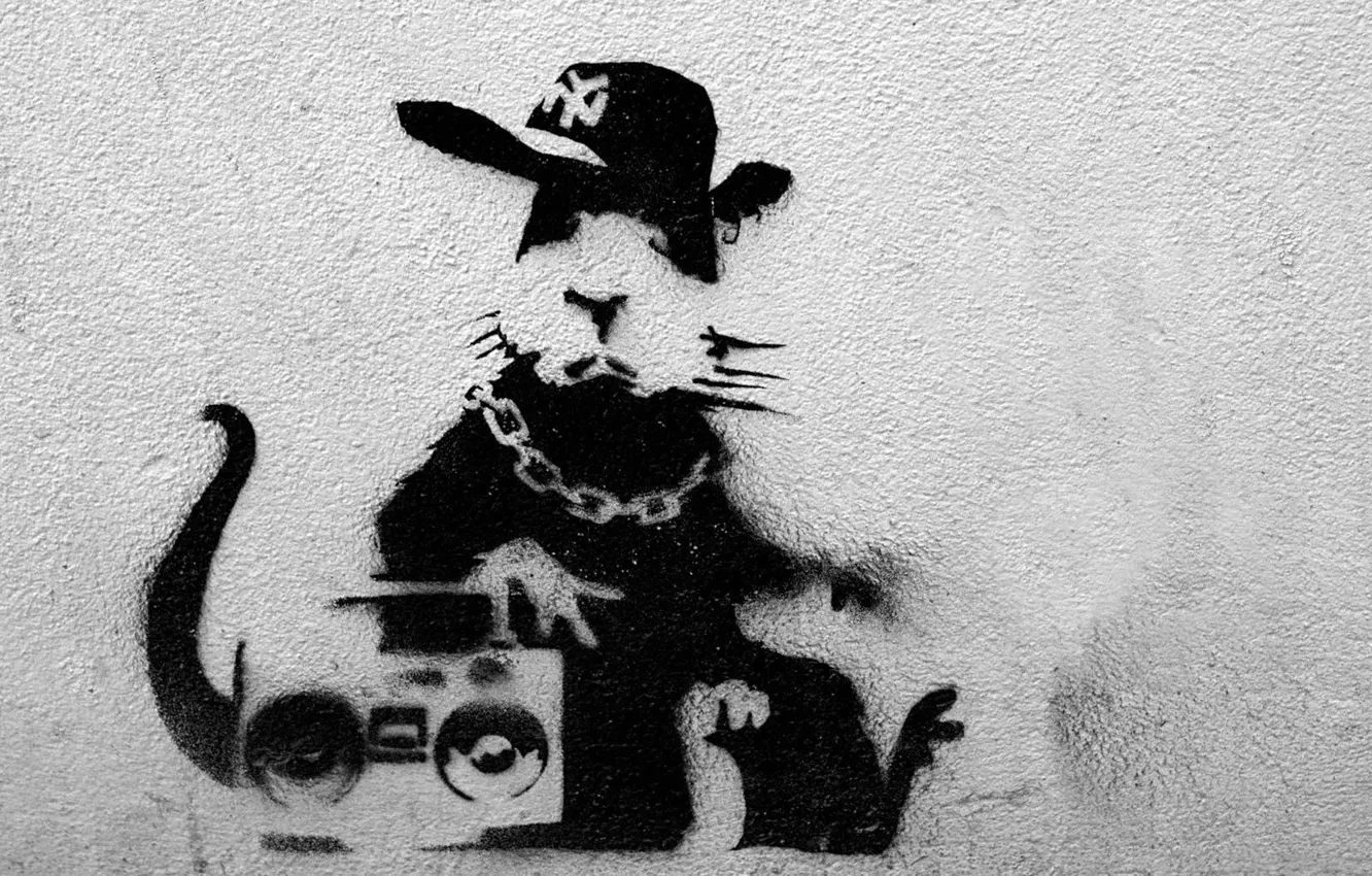 Photo wallpaper graffiti, Banksy, Rap Rat
