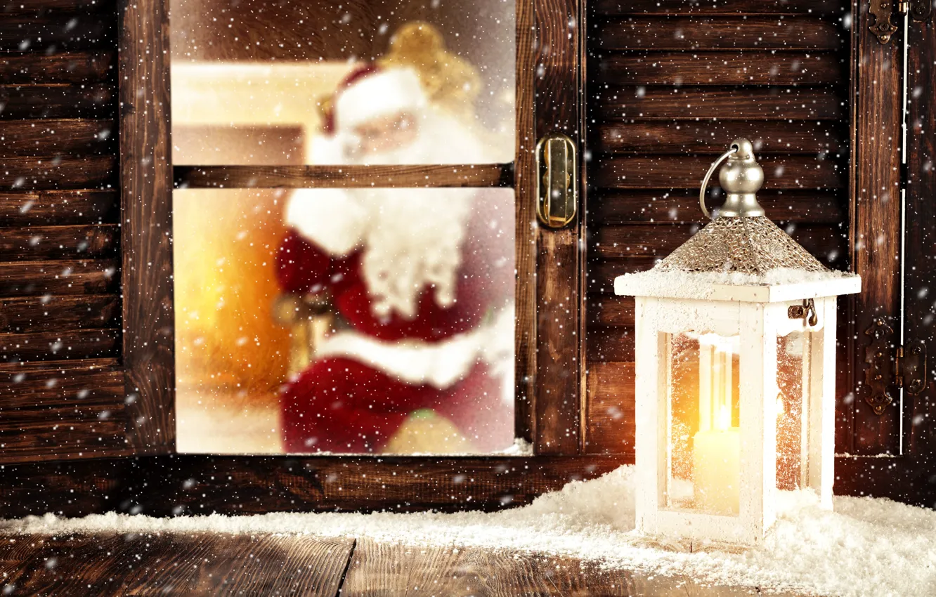 Photo wallpaper winter, snow, decoration, new year, window, Christmas, lights, Christmas