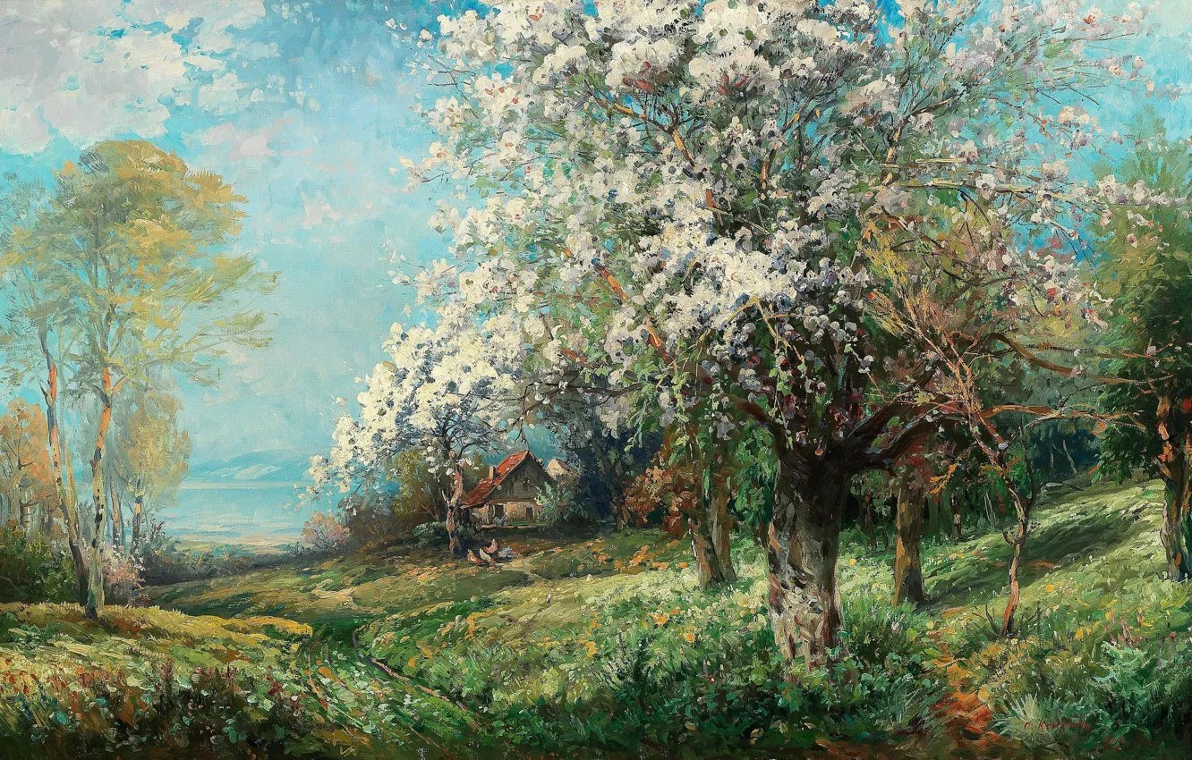 Photo wallpaper 1907, Austrian painter, Austrian painter, oil on canvas, Flowering (Normandy), Adolf Kaufmann, Flowering (Normandy), Adolf …