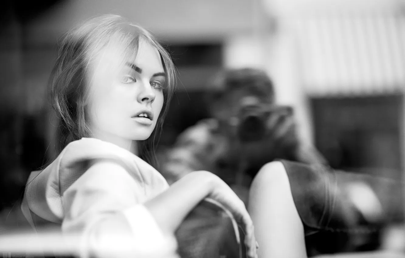 Photo wallpaper look, girl, reflection, sweetheart, model, photographer, black and white, beautiful