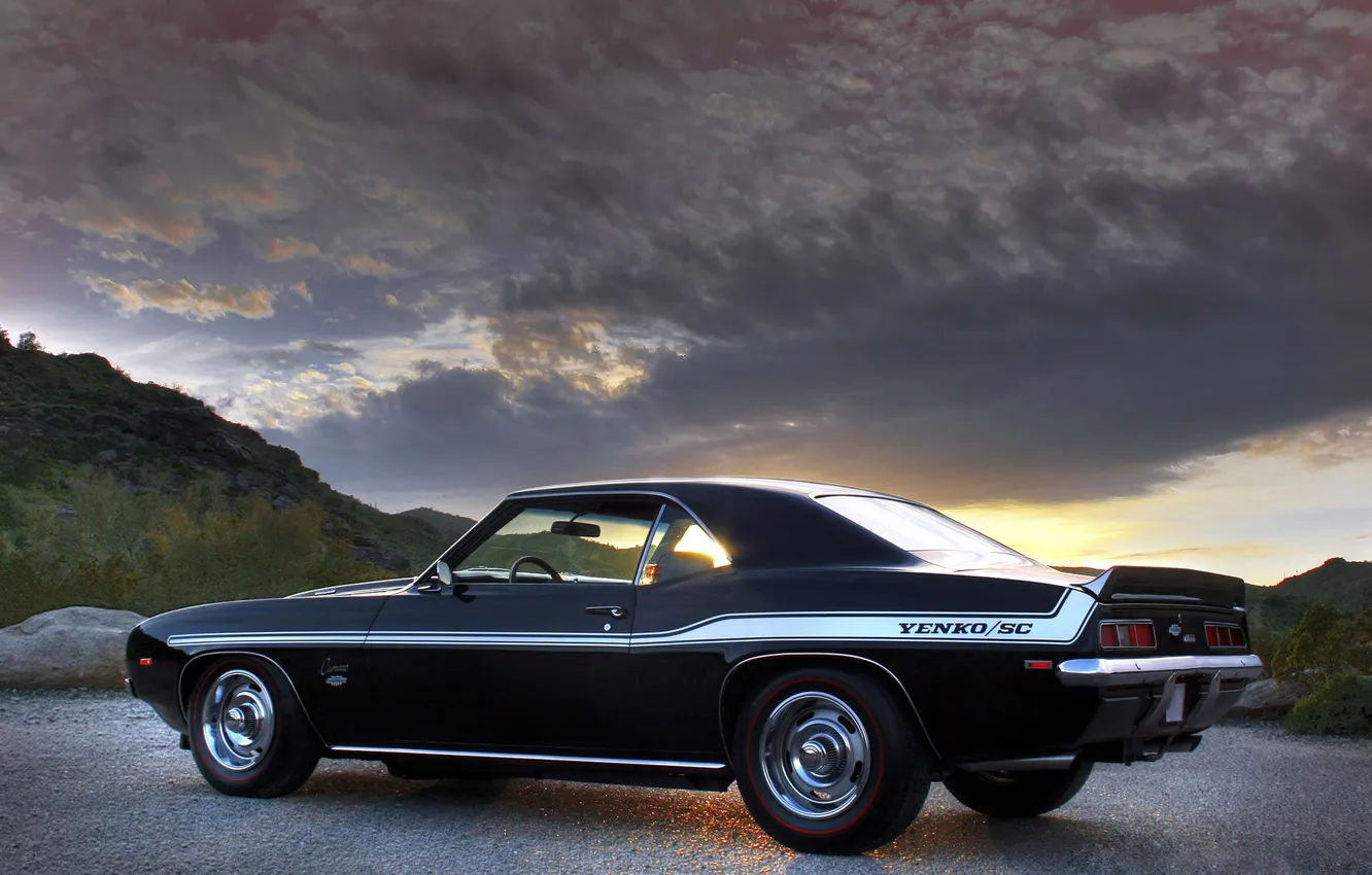 Photo wallpaper road, auto, sunset, tuning, Chevrolet, Camaro, Camaro, Chevrolet