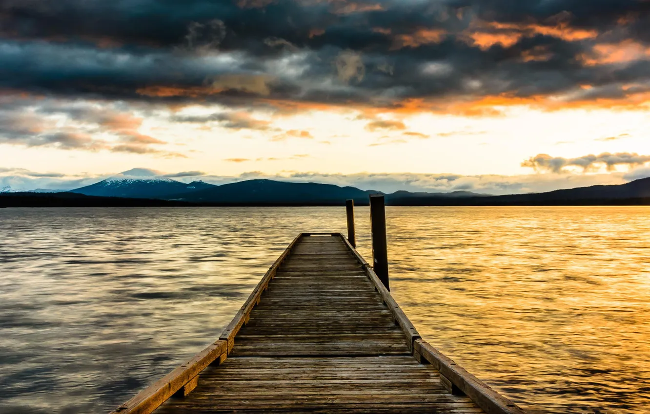 Photo wallpaper landscape, mountains, lake, Marina, the evening