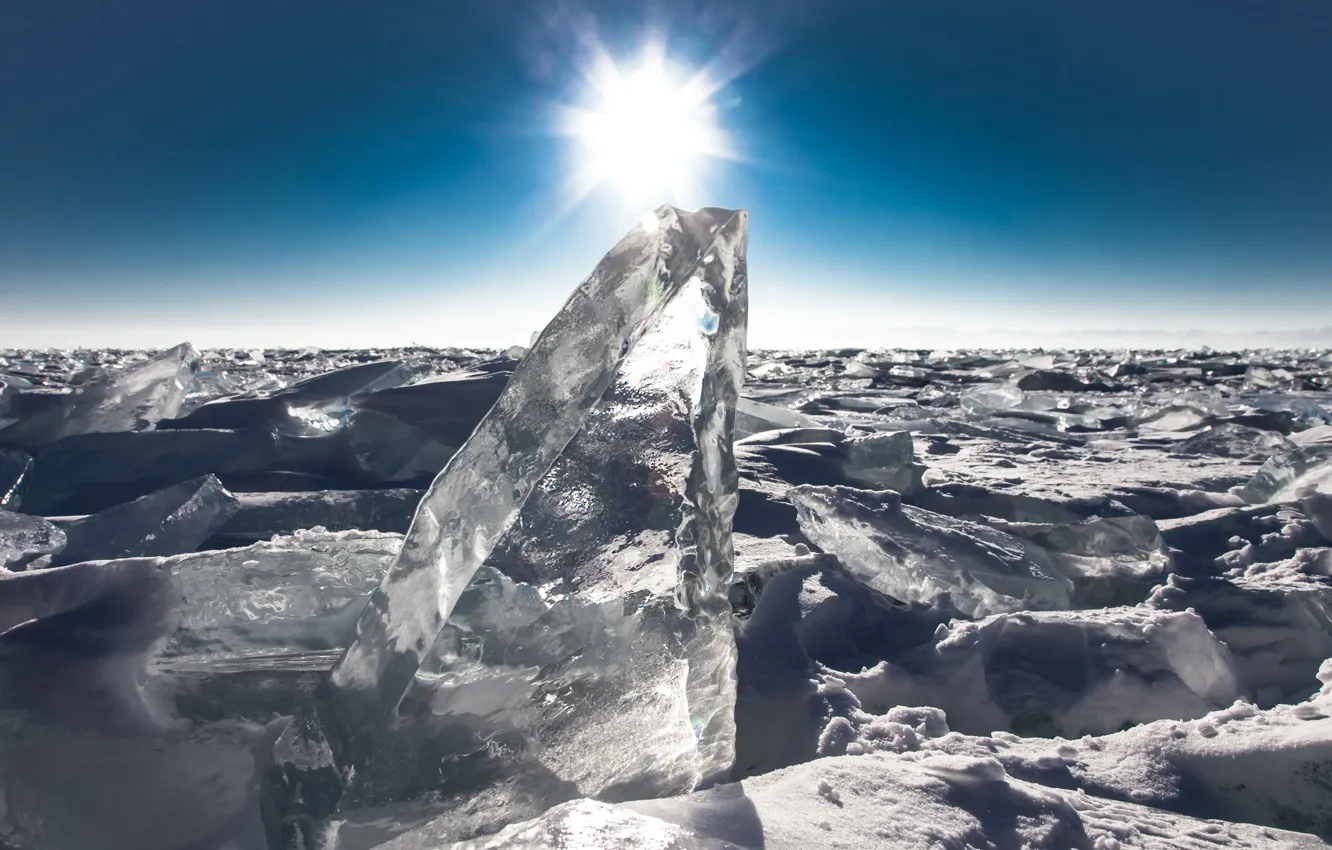 Photo wallpaper ice, the sun, nature, Baikal, Russia, journey, heritage, diamond