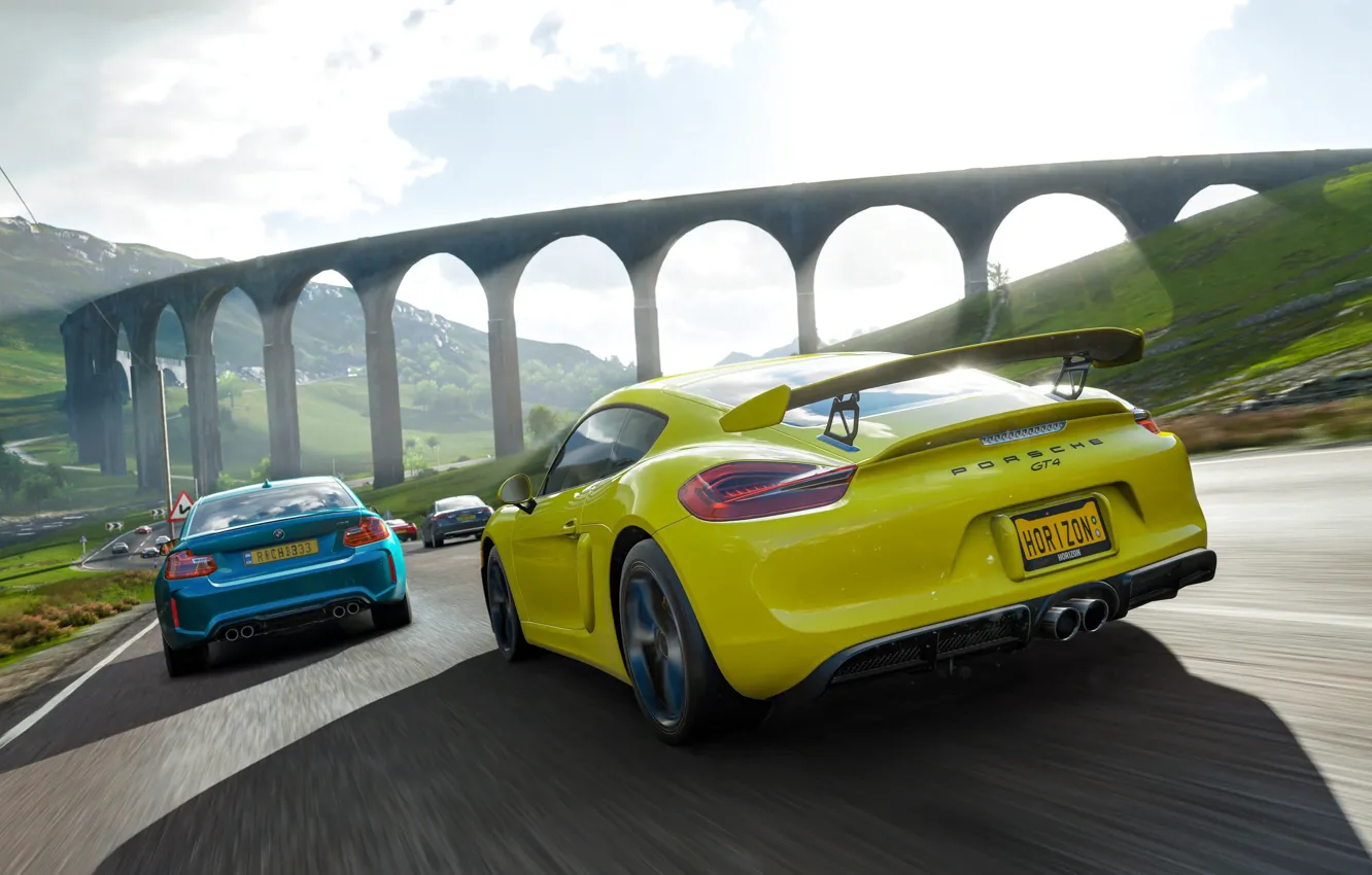 Photo wallpaper Porsche, Microsoft, 2018, BMW M2, Forza Horizon 4, Cayman GT4