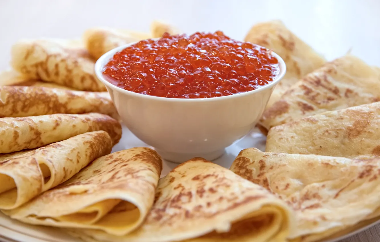 Photo wallpaper pancakes, caviar, granular