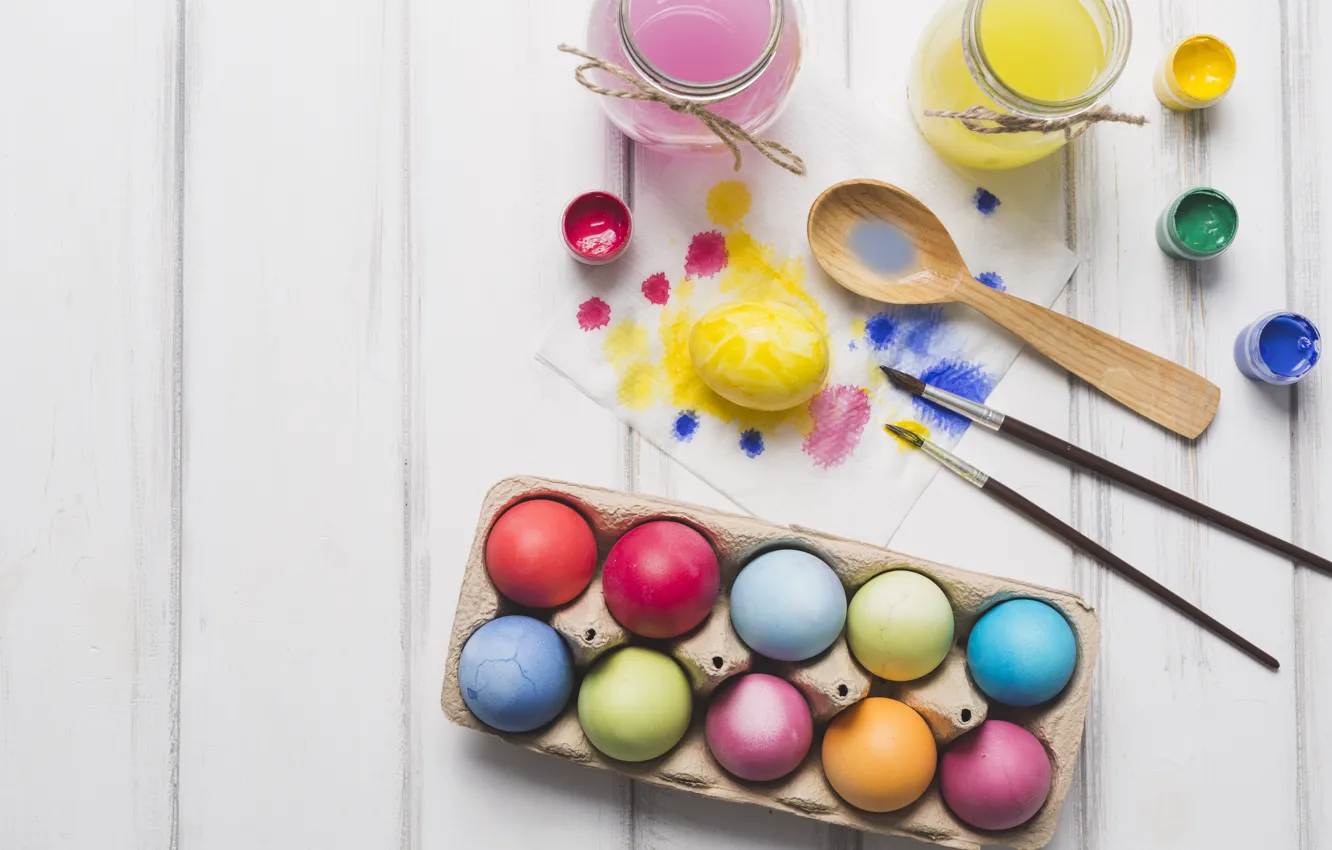 Photo wallpaper decoration, flowers, mood, holiday, paint, eggs, Easter, tulips