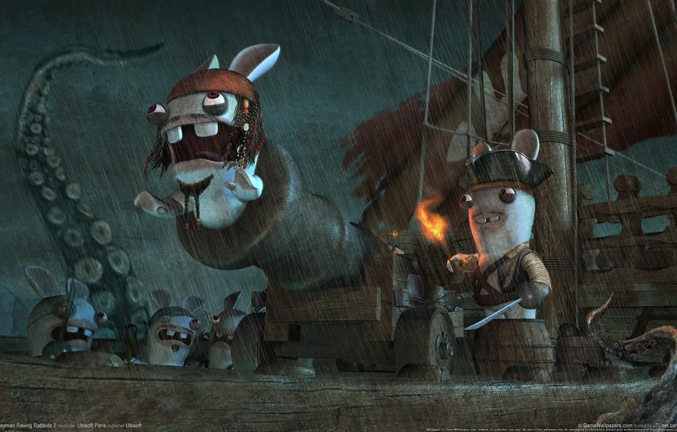 Photo wallpaper humor, Rabbits, Pirates, Sparrow