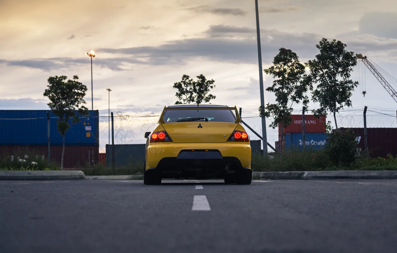 Photo wallpaper Yellow, Rear View, Lancer Evolution IX