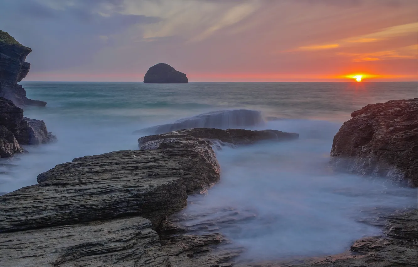 Photo wallpaper sunset, the ocean, rocks, Australia