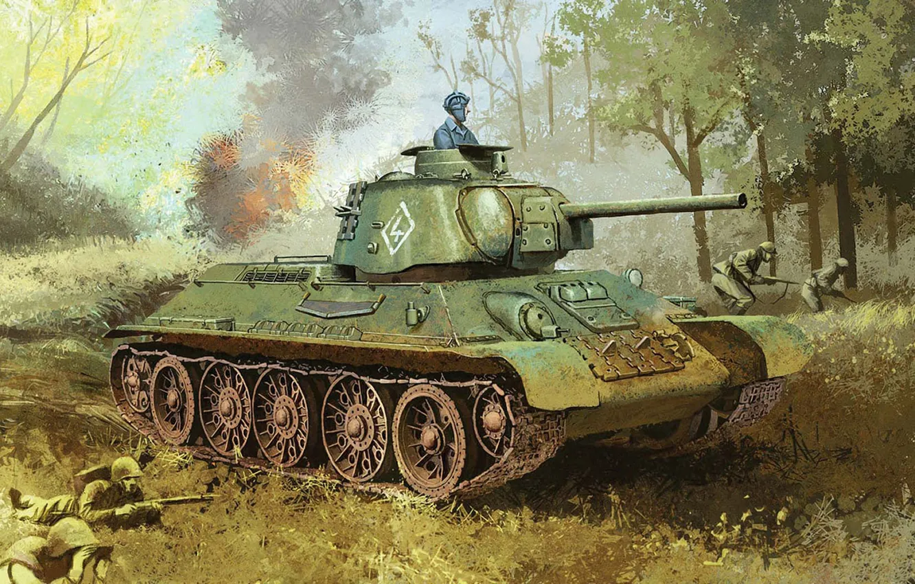 Photo wallpaper tank, Soviet, average, T-34-76, thirty-four, Domestic, sample, war.