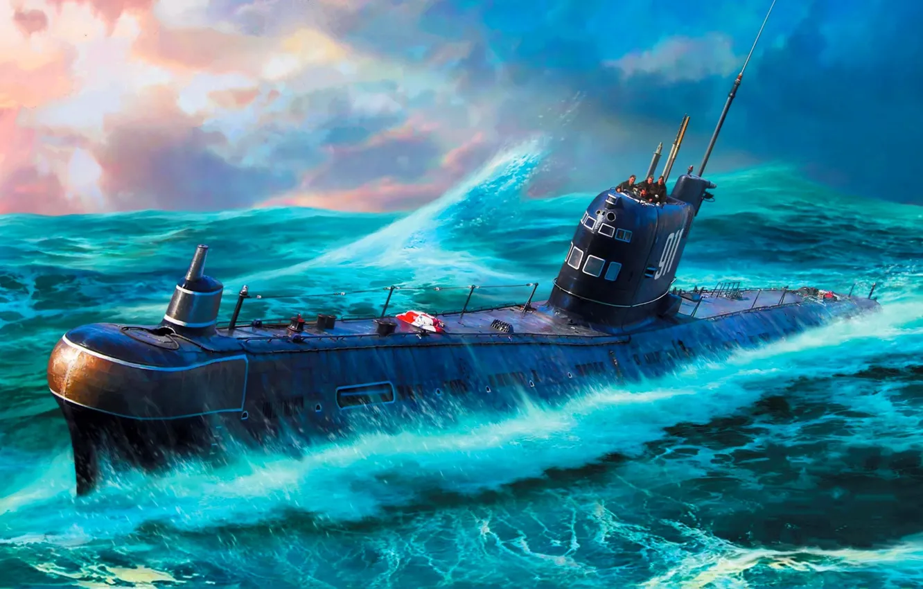 Photo wallpaper Wave, USSR, submarine, THE SOVIET NAVY, Diesel-electric, project 641, B-36