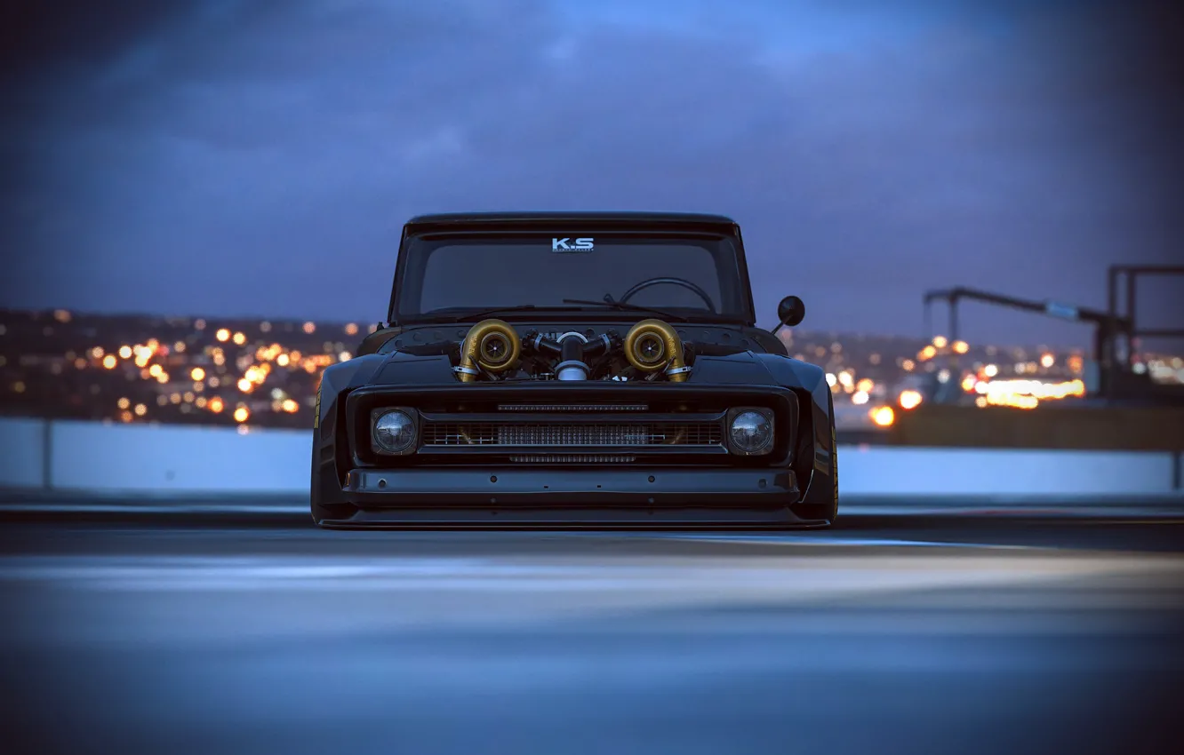 Photo wallpaper the city, lights, front, car, TT - Chevy C10