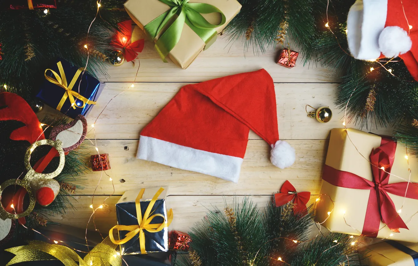 Photo wallpaper decoration, gift, new year, Christmas, Christmas, wood, New Year, Xmas