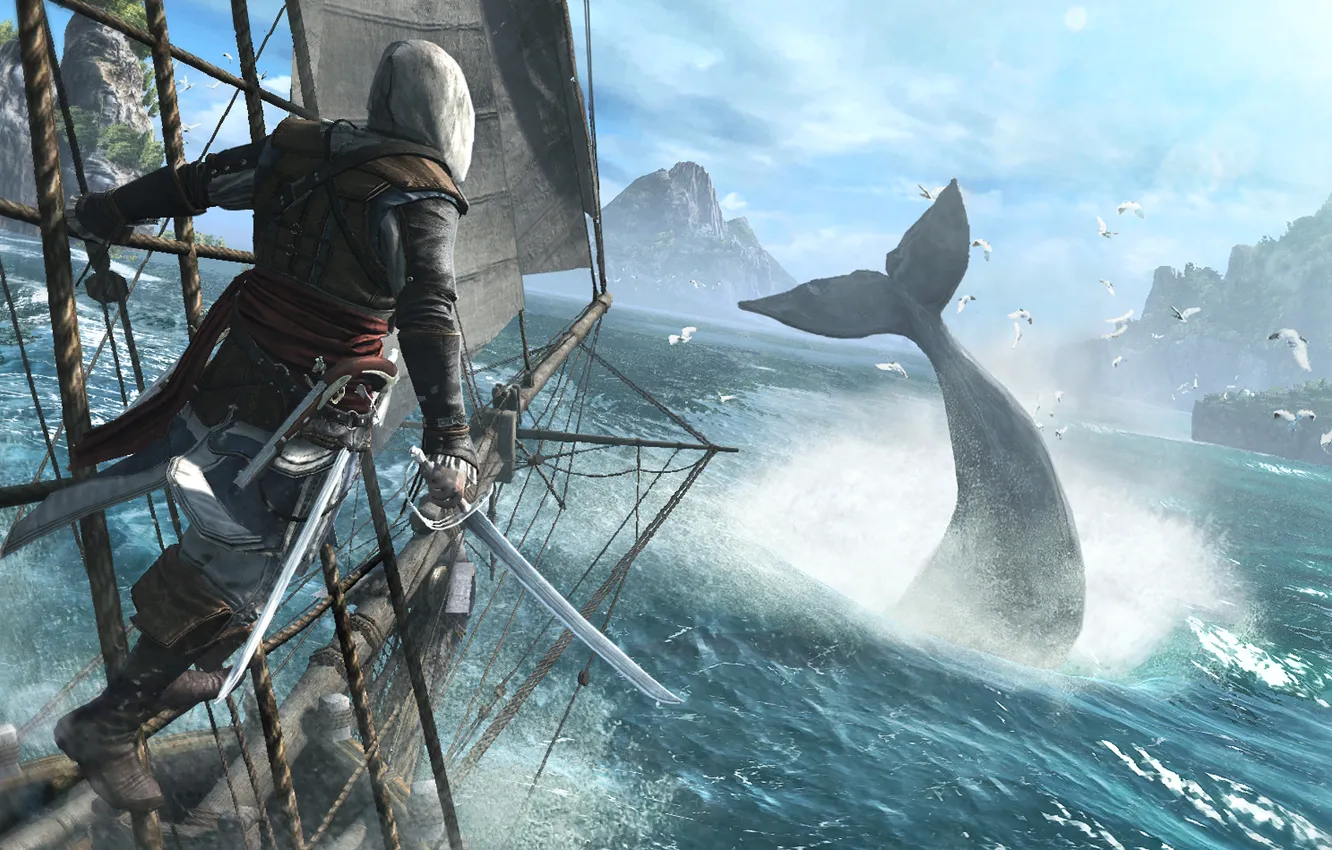 Photo wallpaper sea, ship, pirate, assassin, Edward Kenway, Assassin's Creed IV: Black Flag, Edward Kenway