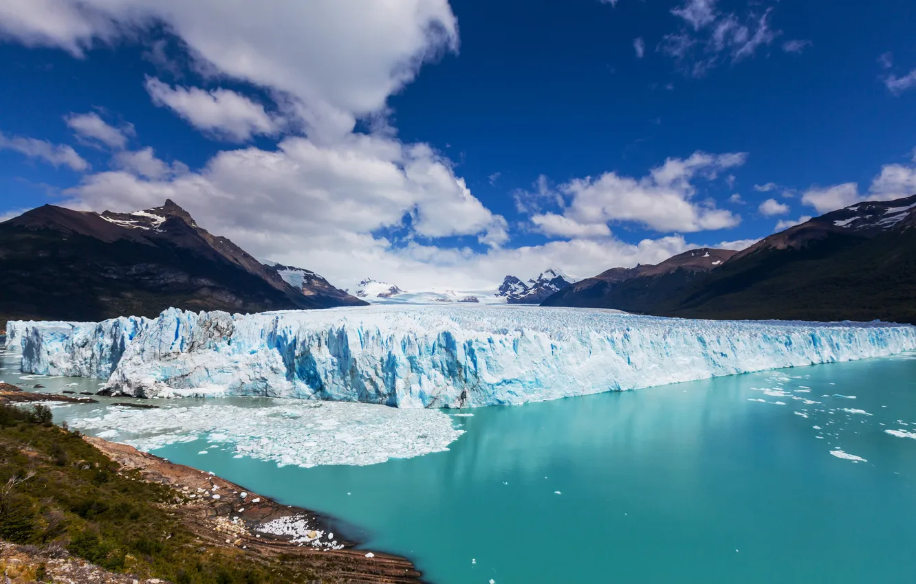 Photo wallpaper ice, sea, the sky, clouds, mountains, coast, Argentina