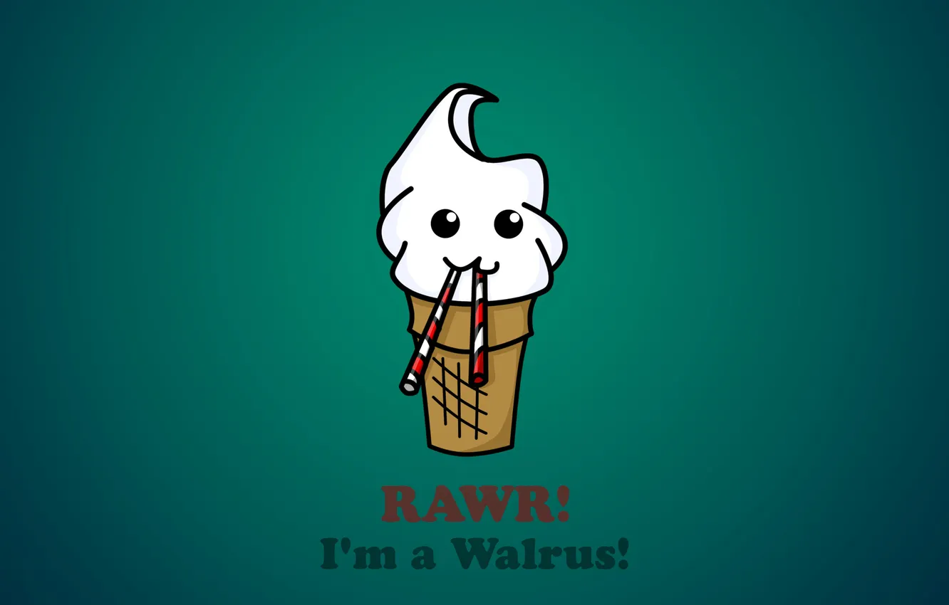 Photo wallpaper the inscription, walrus, fangs, ice cream, Cup, waffles, Walrus