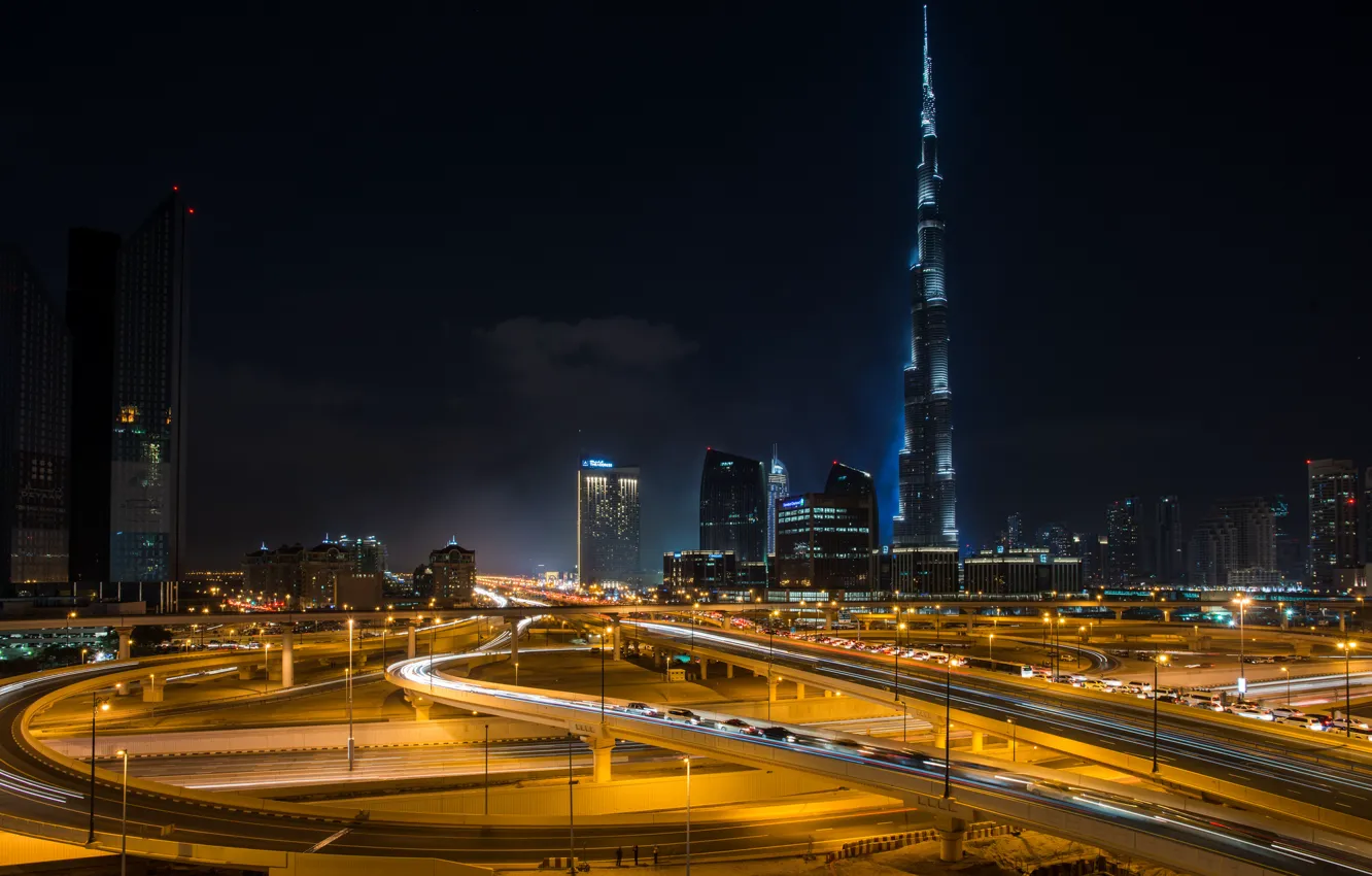 Photo wallpaper city, building, road, home, Dubai, bridges, Dubai, skyscrapers