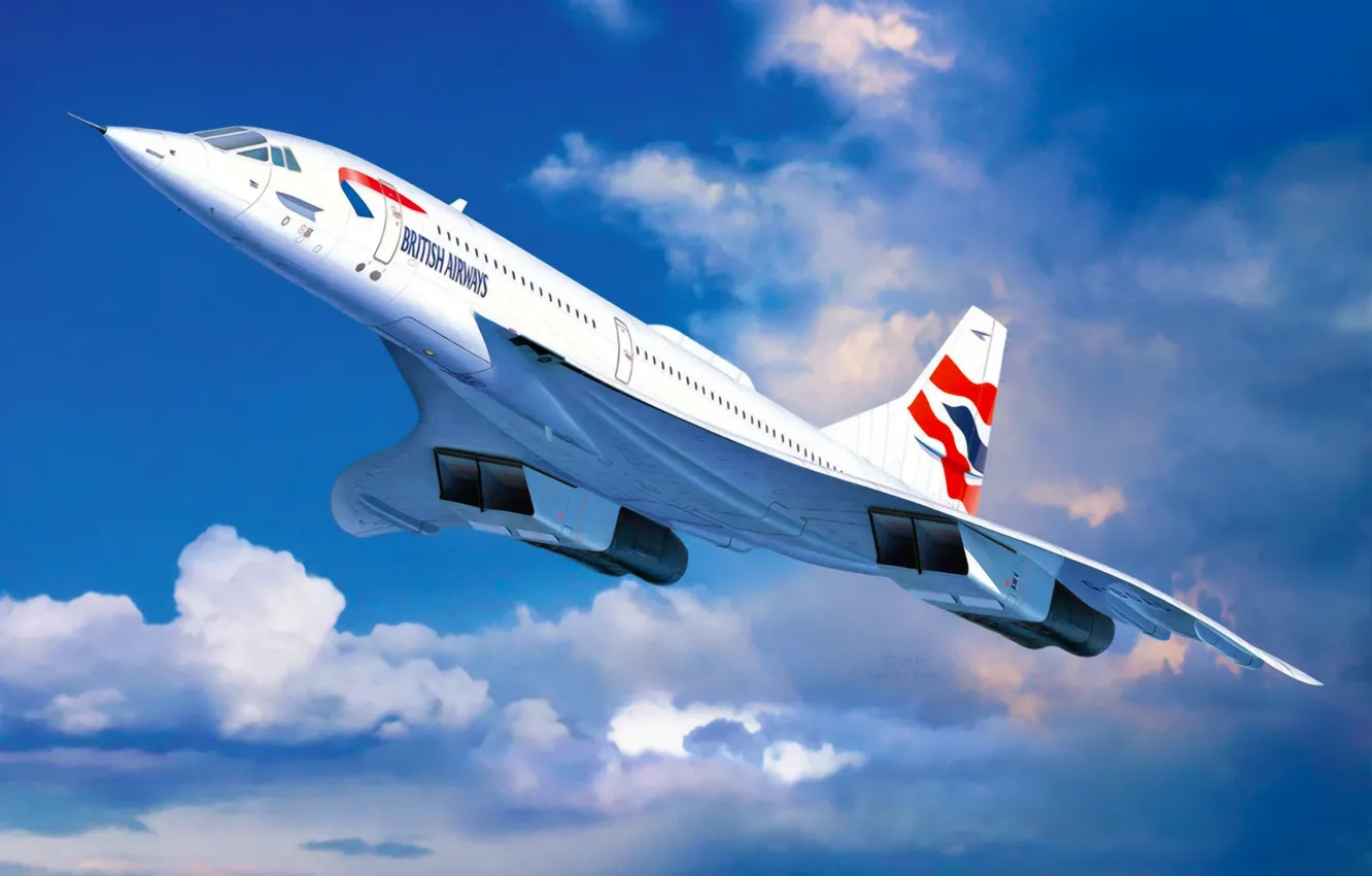 Photo wallpaper art, airplane, painting, aviation, jet, Concorde British Airways