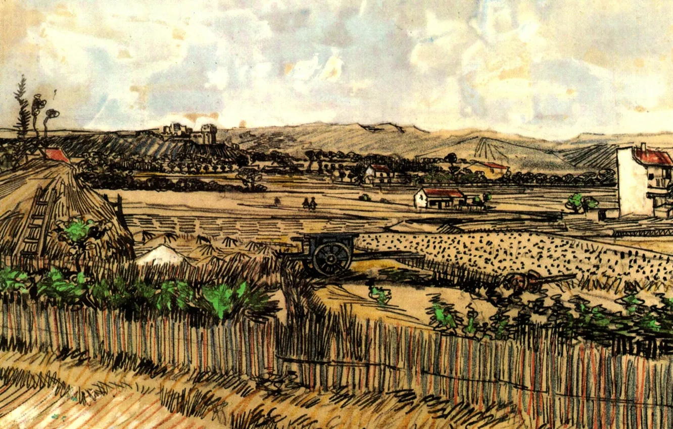 Photo wallpaper the fence, Vincent van Gogh, at the Left Montmajour, Harvest in Provence