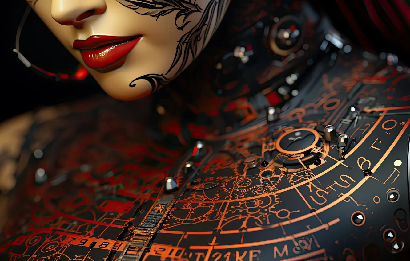 Photo wallpaper chest, girl, face, the inscription, scheme, technology, costume, lips