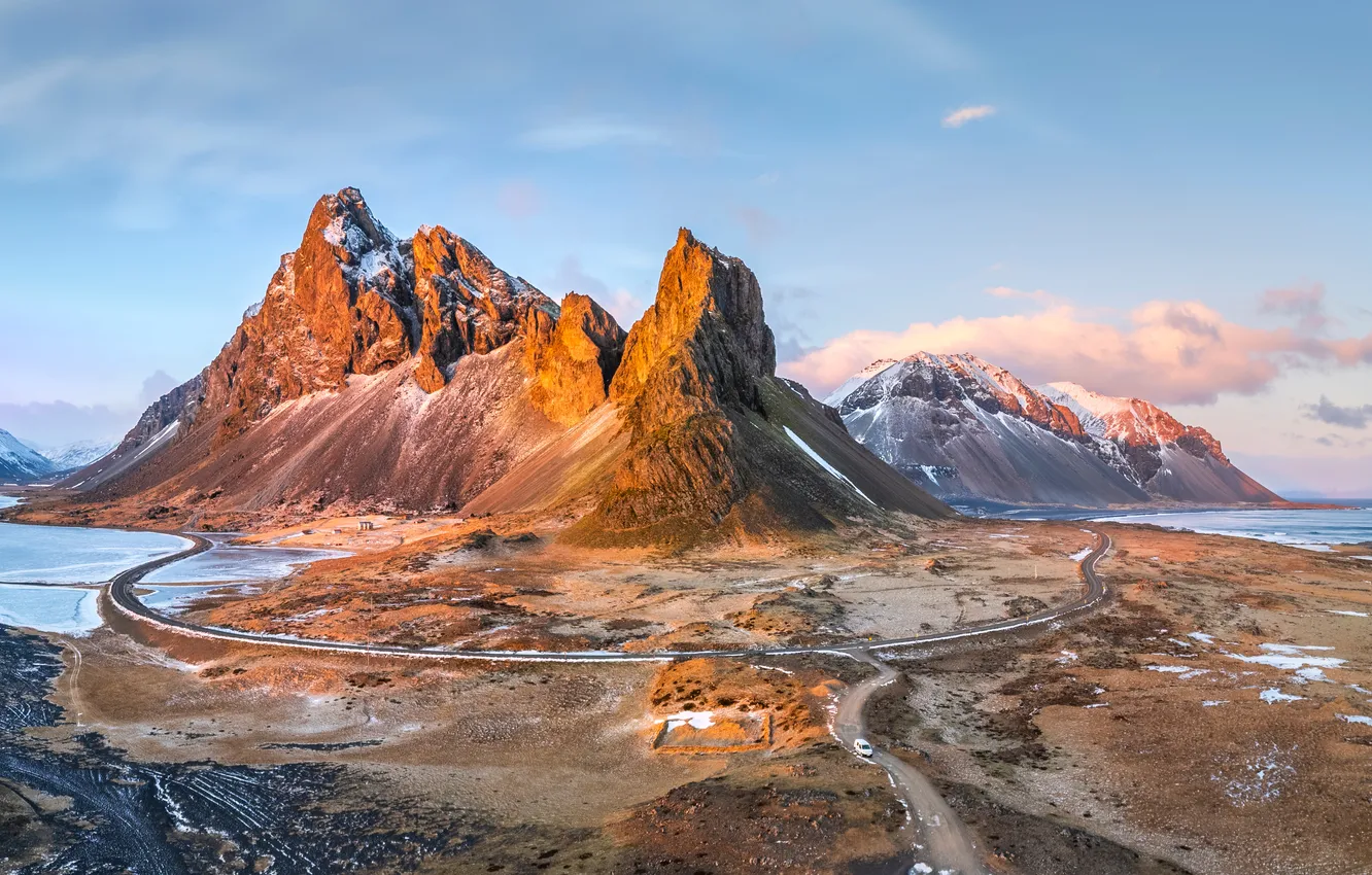 Photo wallpaper landscape, mountains, nature, Iceland, Eystrahorn