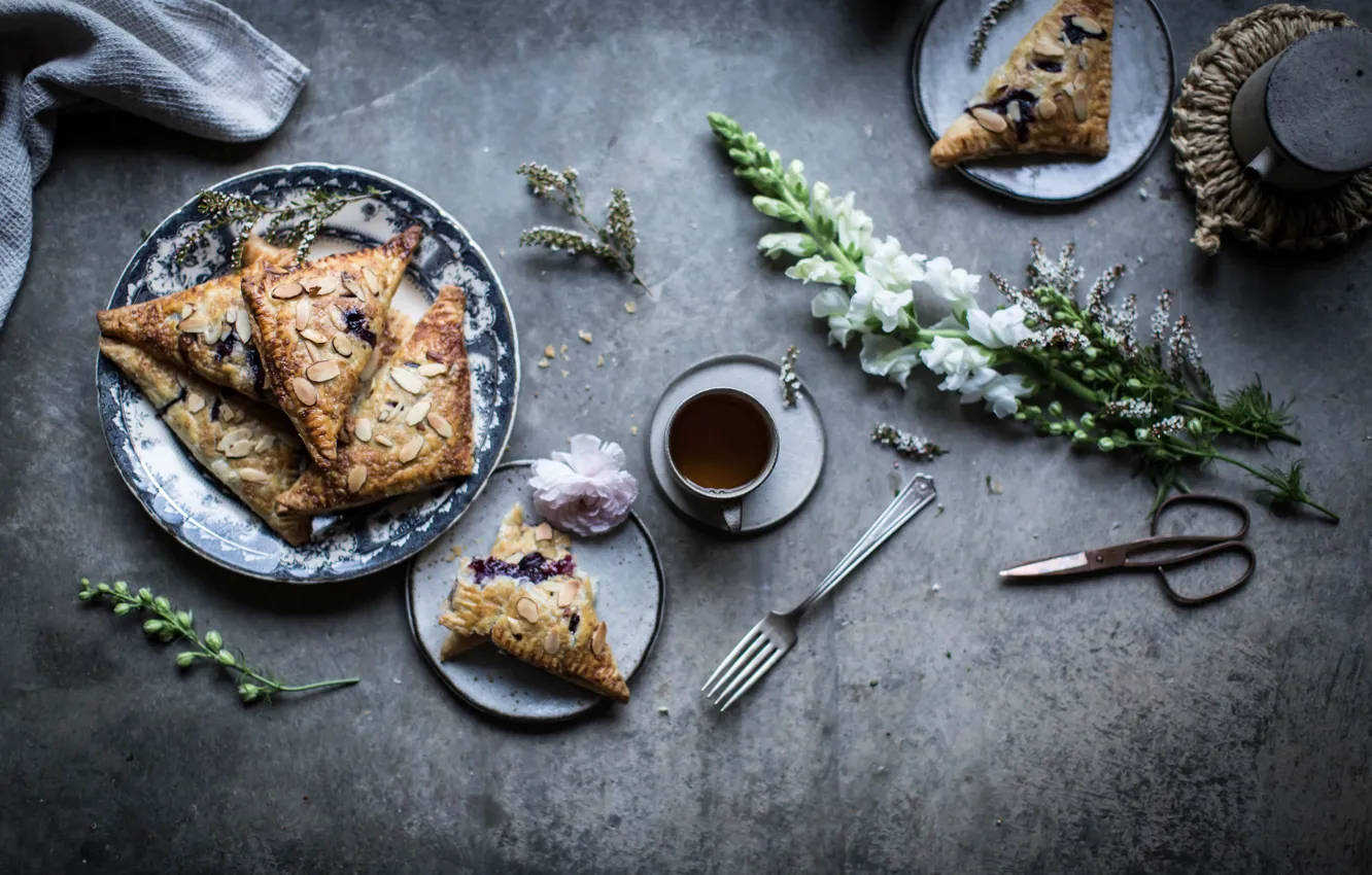 Photo wallpaper coffee, blueberry, lavender, pastry, ricotta cheese