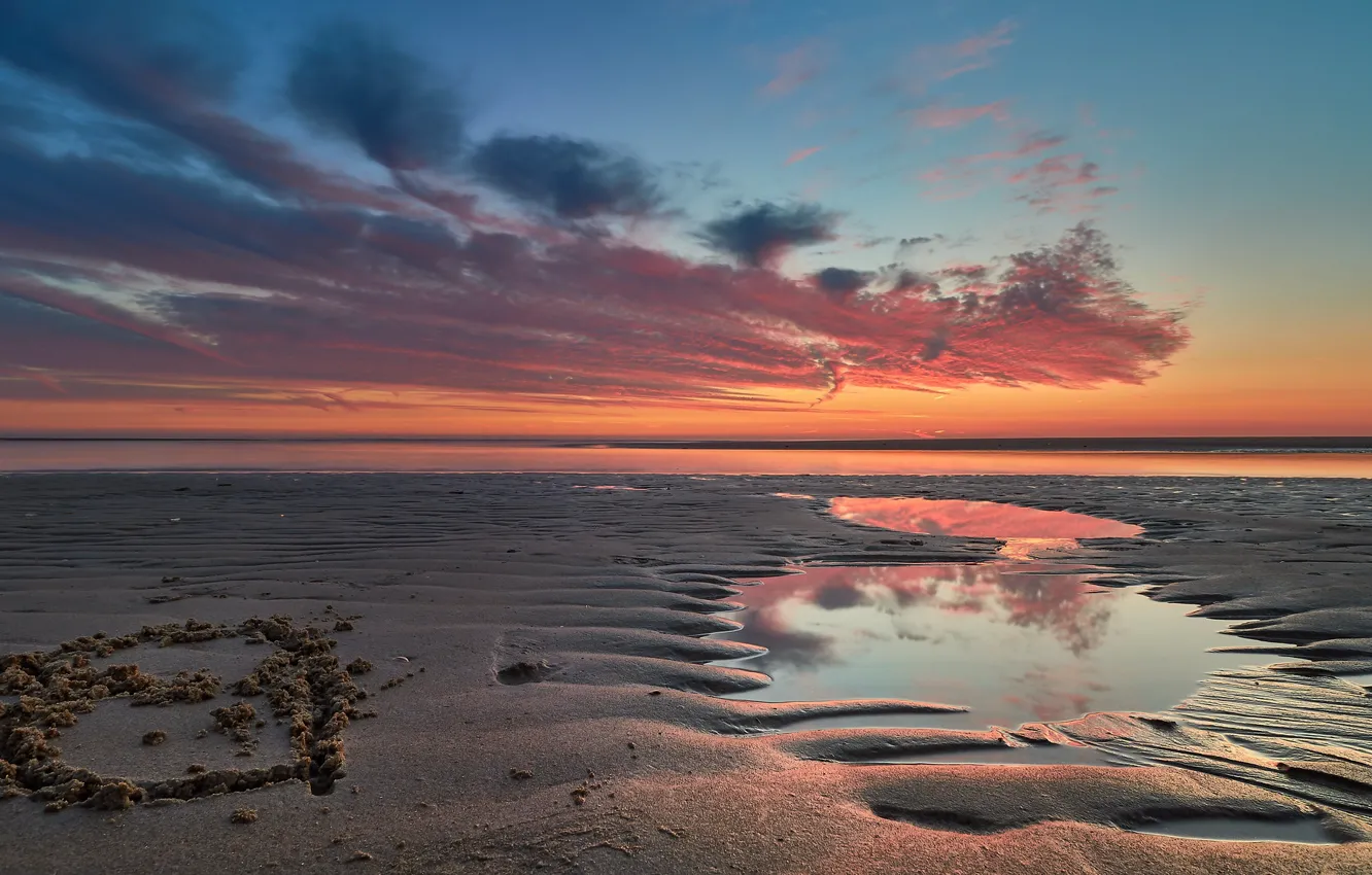 Photo wallpaper sunset, coast, Netherlands, Holland, City by the Sea