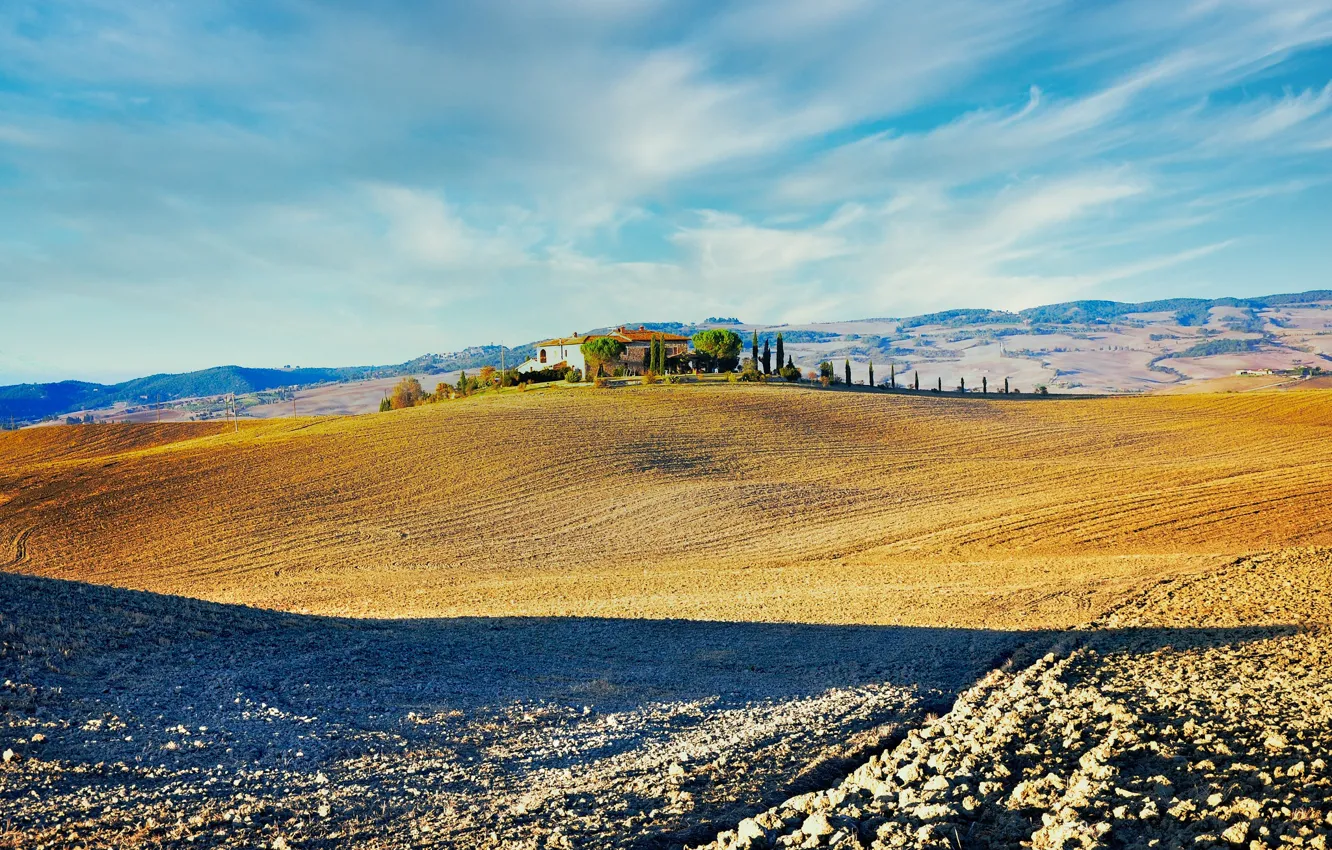 Photo wallpaper field, hills, home, Italy, Tuscany