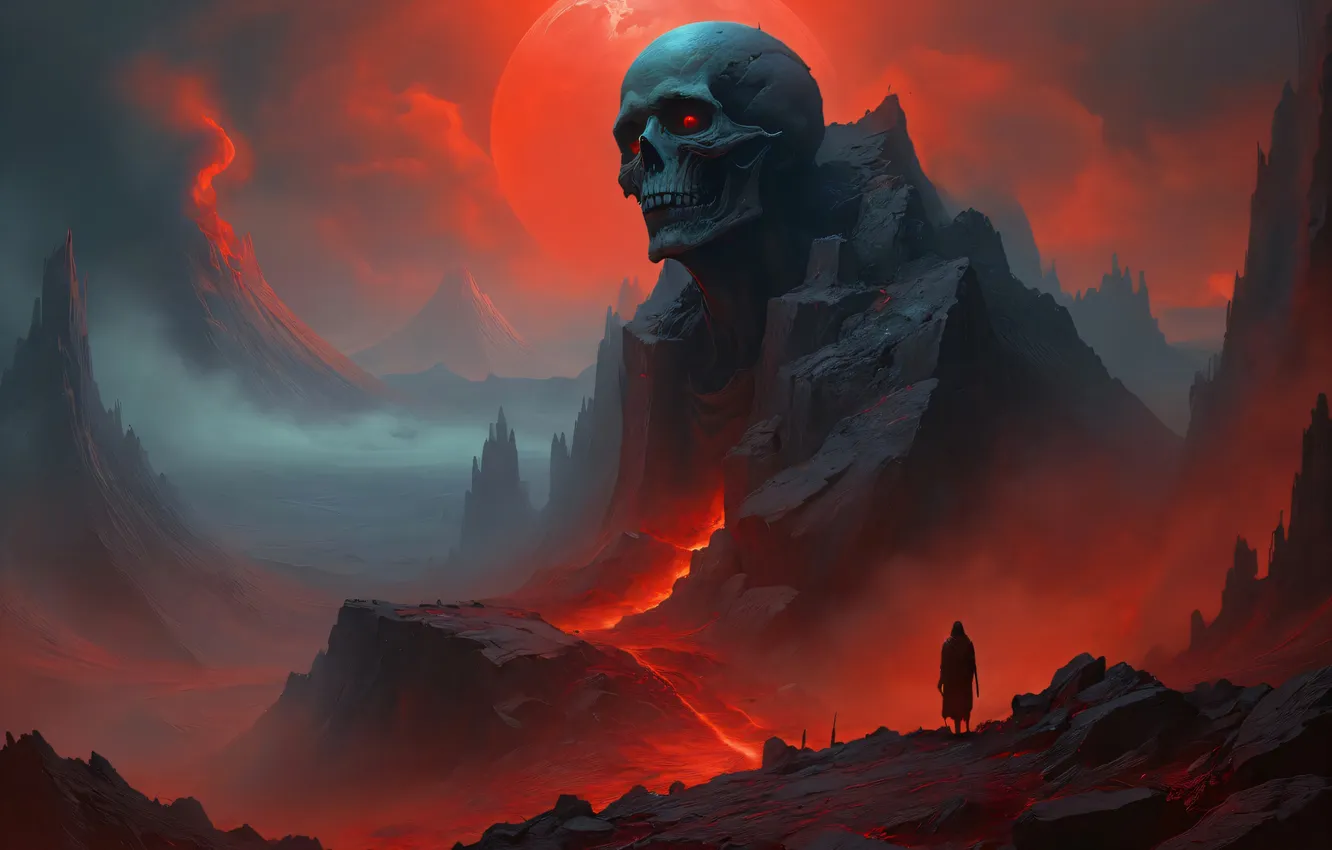 Photo wallpaper rocks, skull, sake, traveler, rocks, digital art, fantasy art, Traveler