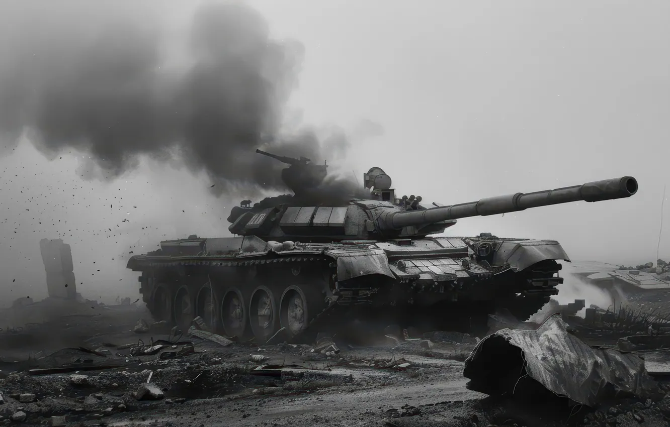 Photo wallpaper smoke, tank, black and white, lined, digital art, AI art, The Art of Artificial Intelligence, …