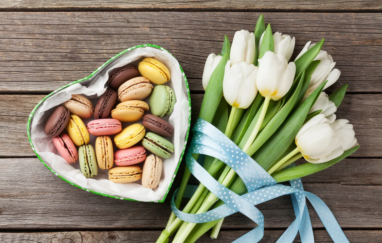 Photo wallpaper flowers, red, gift, bouquet, tulips, love, white, heart