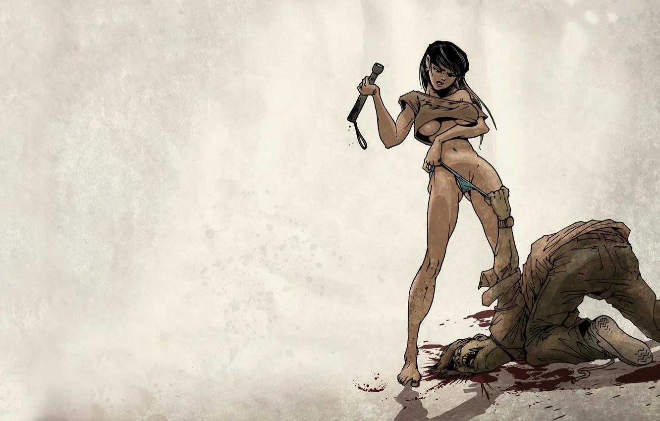 Photo wallpaper girl, horror, blood, Zombie, fantasy, artwork, situation, simple background